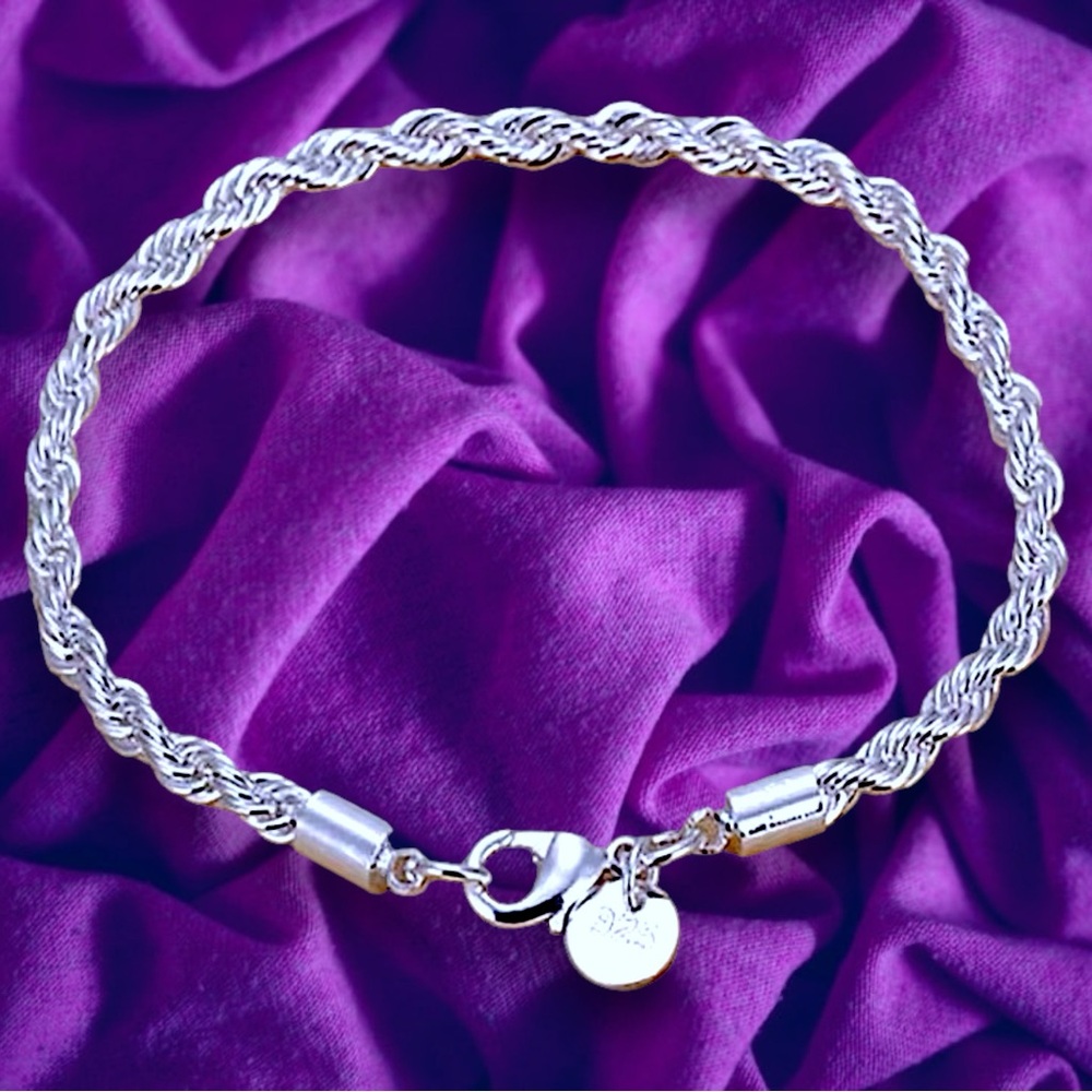 Sterling Silver bracelet Twist Rope Bracelet Chain New - Picture 2 of 14